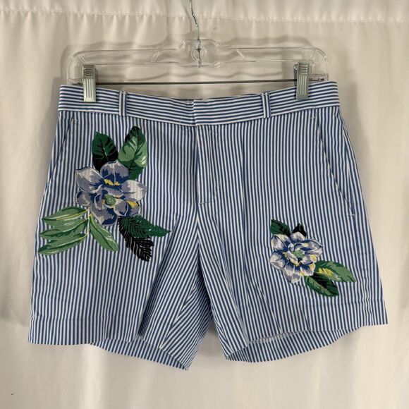 Banana Republic Pants - Banana Republic Shorts Women's 2 Blue White Striped Floral Embroidered Pockets